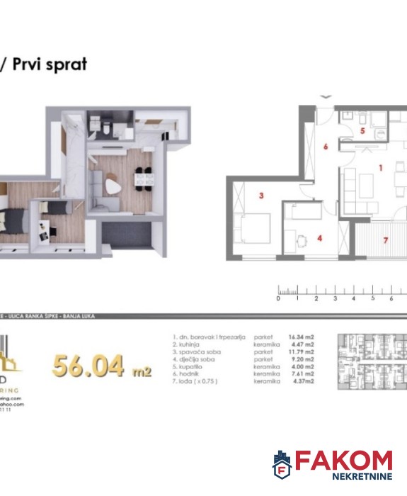 Na prodaju trosoban stan u izgradnji 56m2 sa dvije spavaće sobe